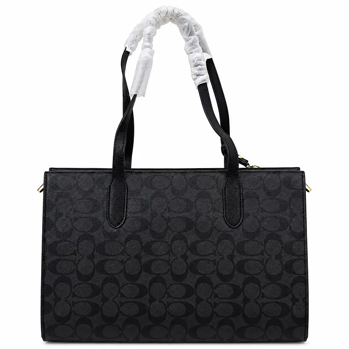 Coach Signature Canvas Structured Tote Bag with Attached Pouch - Color: Charcoal