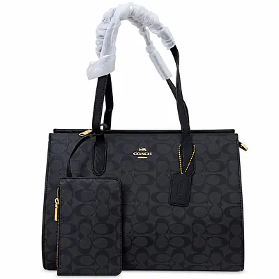 Coach Signature Canvas Structured Tote Bag with Attached Pouch primary image