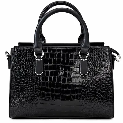 Black Dual-Textured Structured Satchel Handbag primary image