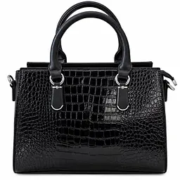 Black Dual-Textured Structured Satchel Handbag - Master