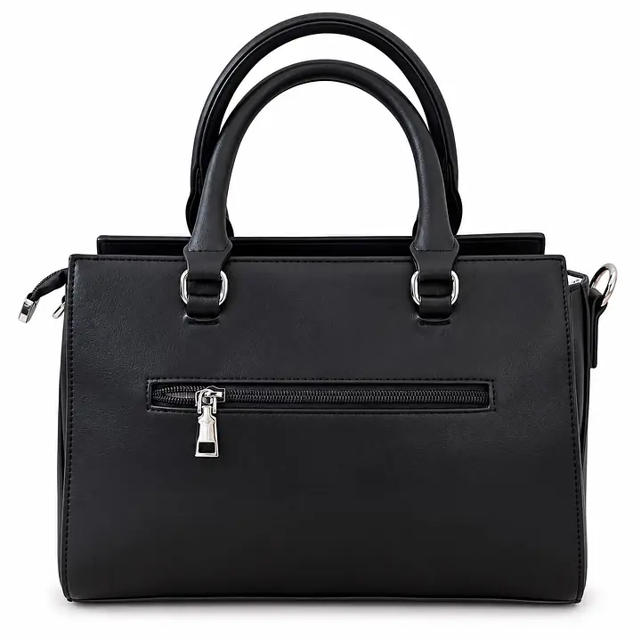 Black Dual-Textured Structured Satchel Handbag - Master