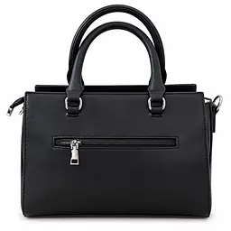 Black Dual-Textured Structured Satchel Handbag - Master