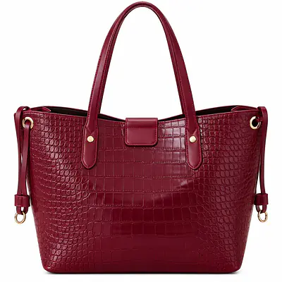 Burgundy Croc-Embossed Structured Tote Bag primary image