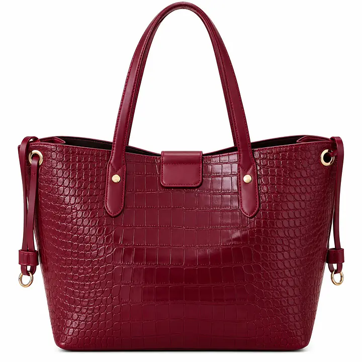 Burgundy Croc-Embossed Structured Tote Bag - Master