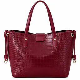 Burgundy Croc-Embossed Structured Tote Bag - Master