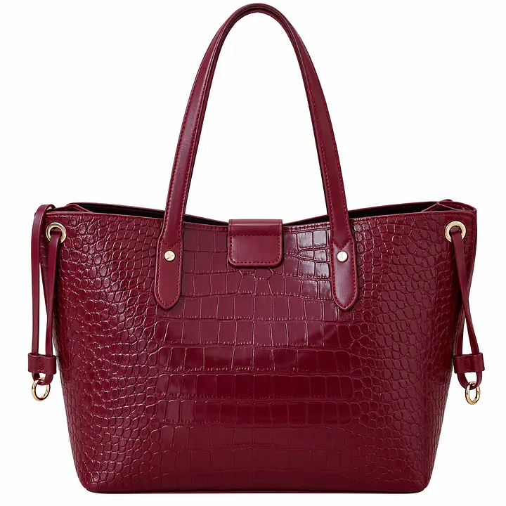 Burgundy Croc-Embossed Structured Tote Bag - Master