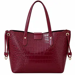Burgundy Croc-Embossed Structured Tote Bag - Master