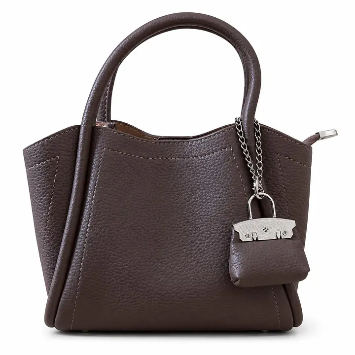 Structured Pebbled Leatherette Mini Tote Bag with Lock Charm - Master