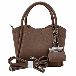 Structured Pebbled Leatherette Mini Tote Bag with Lock Charm - Color: light brown