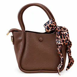 Structured Pebbled Leatherette Mini Tote with Leopard Scarf Accent - Master
