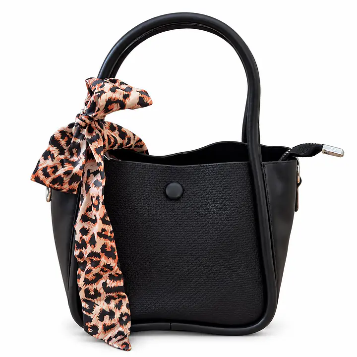 Structured Pebbled Leatherette Mini Tote with Leopard Scarf Accent - Master