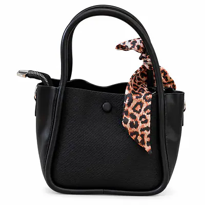 Structured Pebbled Leatherette Mini Tote with Leopard Scarf Accent secondary image