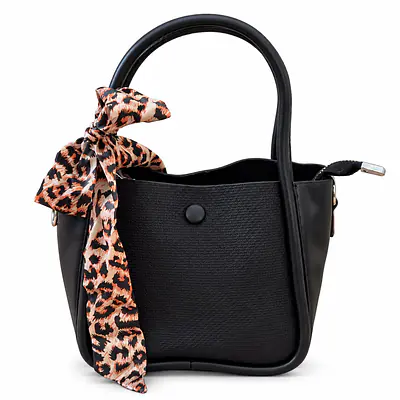 Structured Pebbled Leatherette Mini Tote with Leopard Scarf Accent primary image