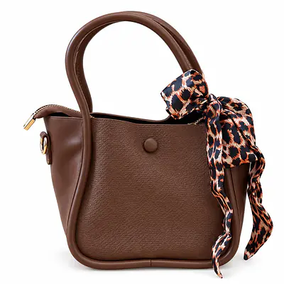 Structured Pebbled Leatherette Mini Tote with Leopard Scarf Accent primary image