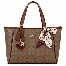 Coach Signature Canvas Tote Bag with Cherry Charm & Scarf Accent - Master