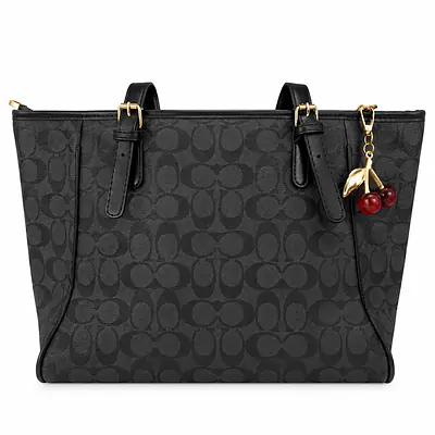 Coach Signature Canvas Tote Bag with Cherry Charm & Scarf Accent secondary image
