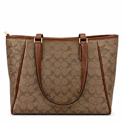 Coach Signature Canvas Tote Bag with Cherry Charm & Scarf Accent - Color: Classic Tan