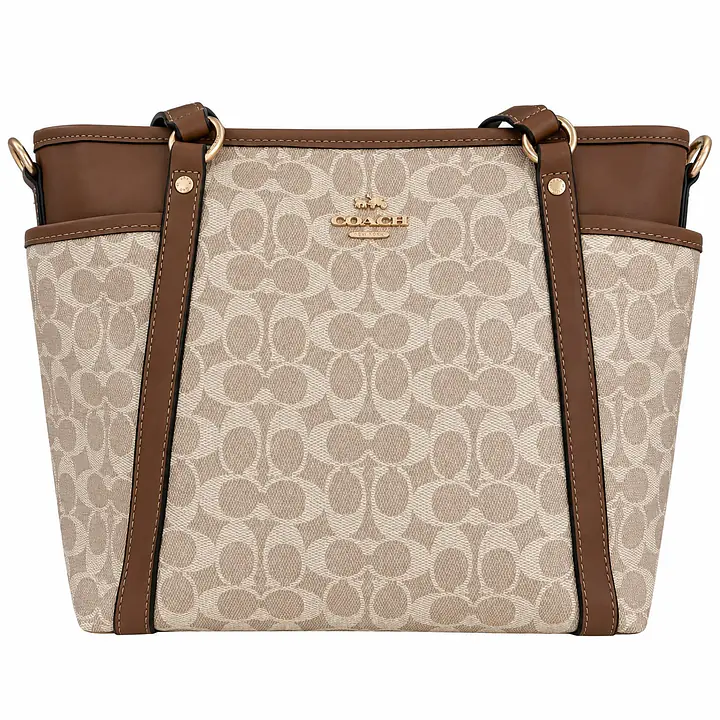 Coach Signature Canvas Structured Tote Bag with Leather Trim - Master