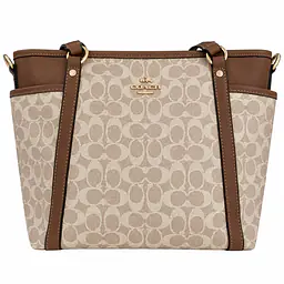 Coach Signature Canvas Structured Tote Bag with Leather Trim - Master