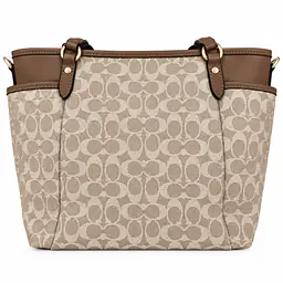 Coach Signature Canvas Structured Tote Bag with Leather Trim - Master