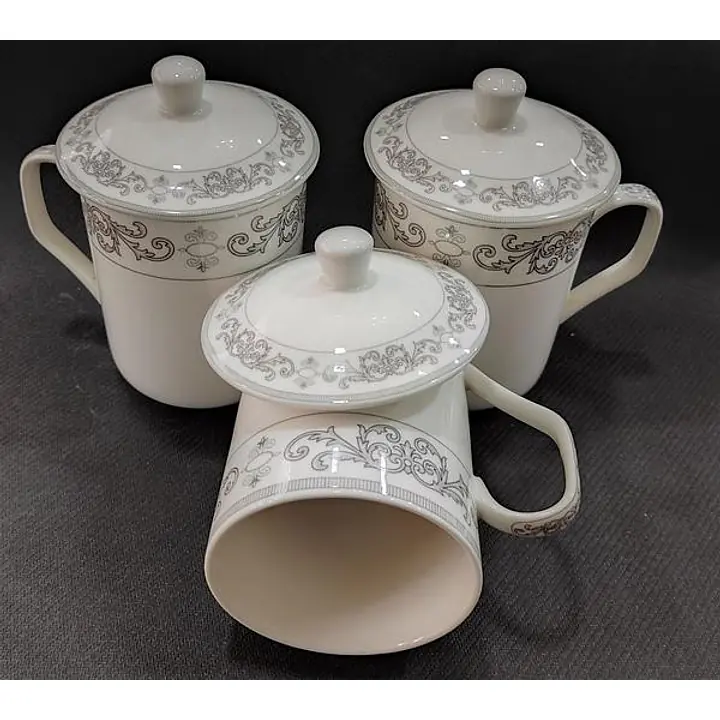 Ceramic Cup With Lid Silver Border 400ml - Master